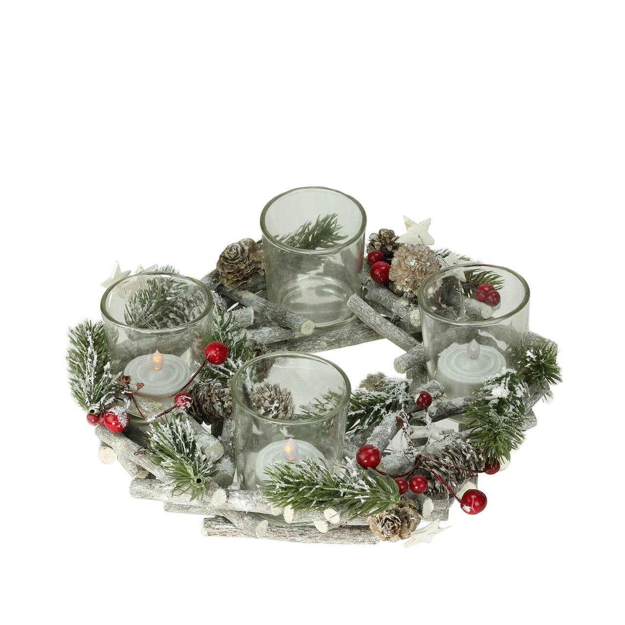 10" Frosted Berries & Branches Votive Candle Holder